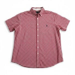 U.S. Polo Assn Gingham Button Down Shirt Red White Short Sleeve Men's XLT